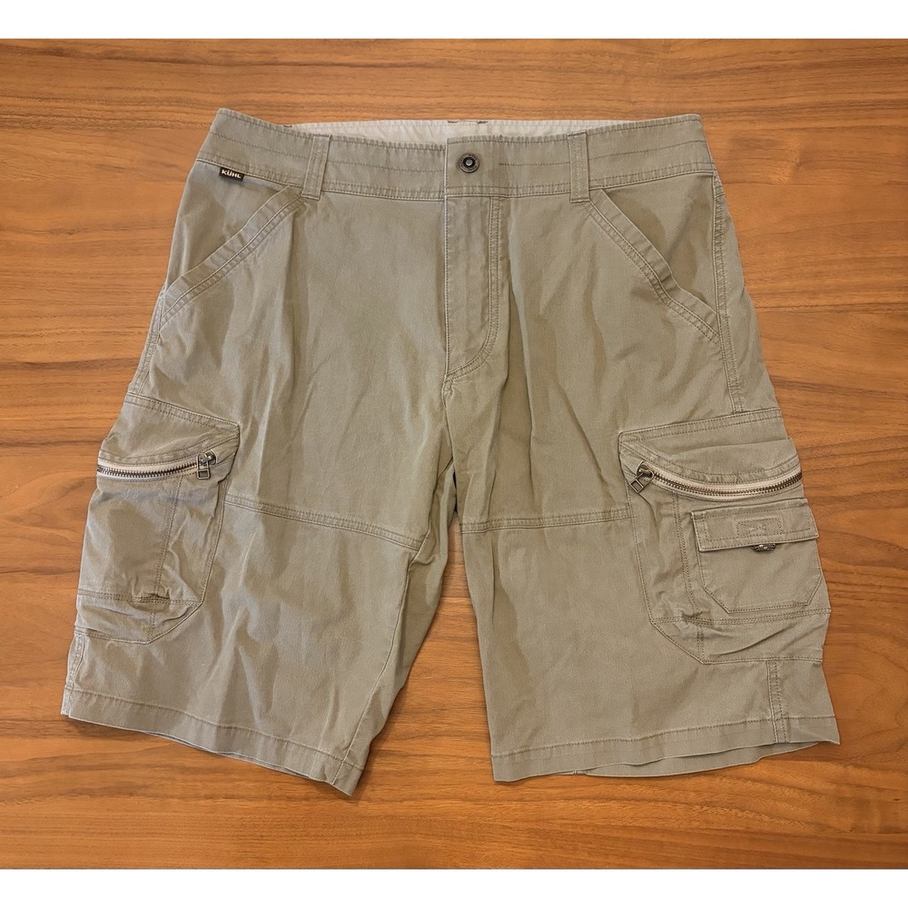 Kuhl Ambush Cargo Shorts Mens 34 (Fits 35) 12" Taupe Vintage Patina Dye Hiking